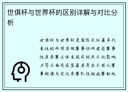 世俱杯与世界杯的区别详解与对比分析